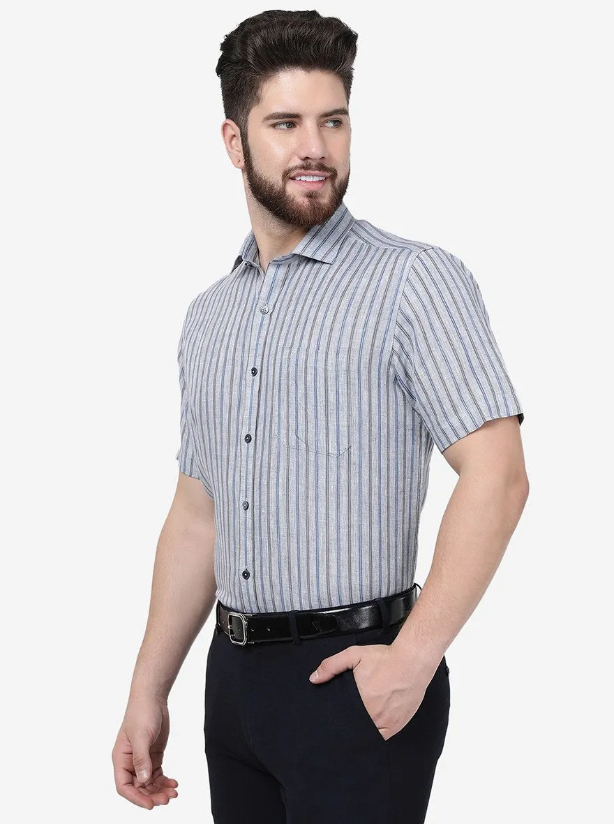 Blue Striped Regular Fit Formal Shirt | JadeBlue