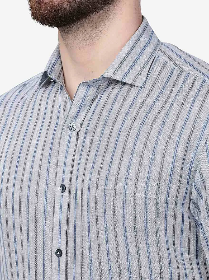 Blue Striped Regular Fit Formal Shirt | JadeBlue