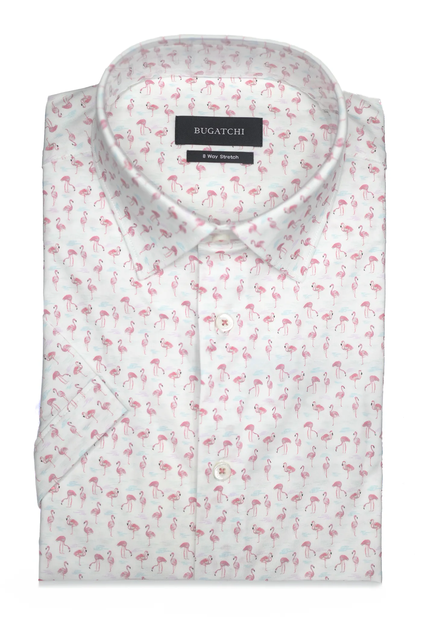 Bugatchi OoohCotton Stretch Flamingo Short Sleeve Shirt