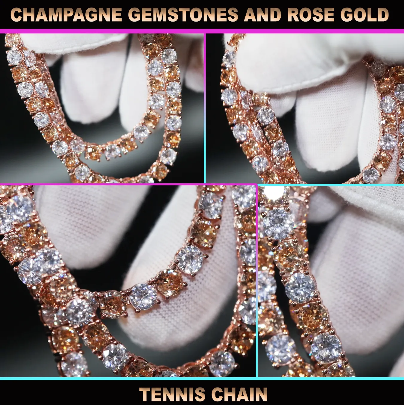 Champagne Diamond Tennis Chain | Rose Gold Diamond Tennis Chain