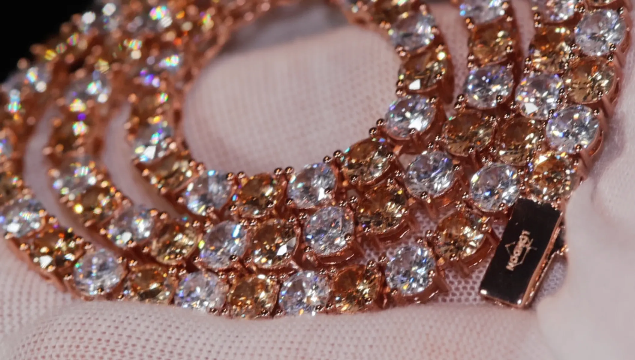 Champagne Diamond Tennis Chain | Rose Gold Diamond Tennis Chain