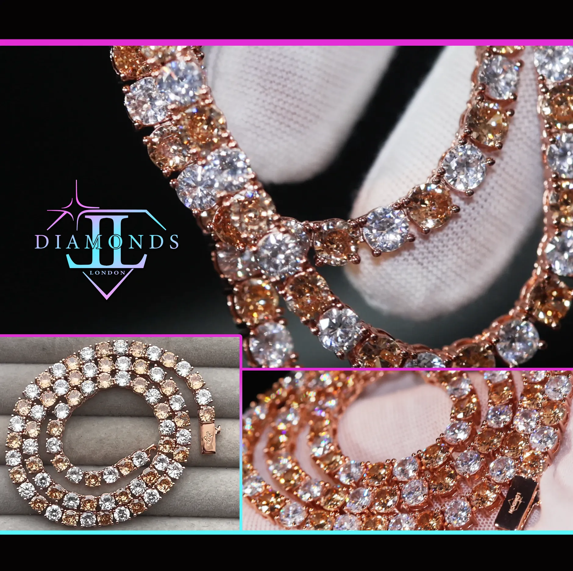 Champagne Diamond Tennis Chain | Rose Gold Diamond Tennis Chain