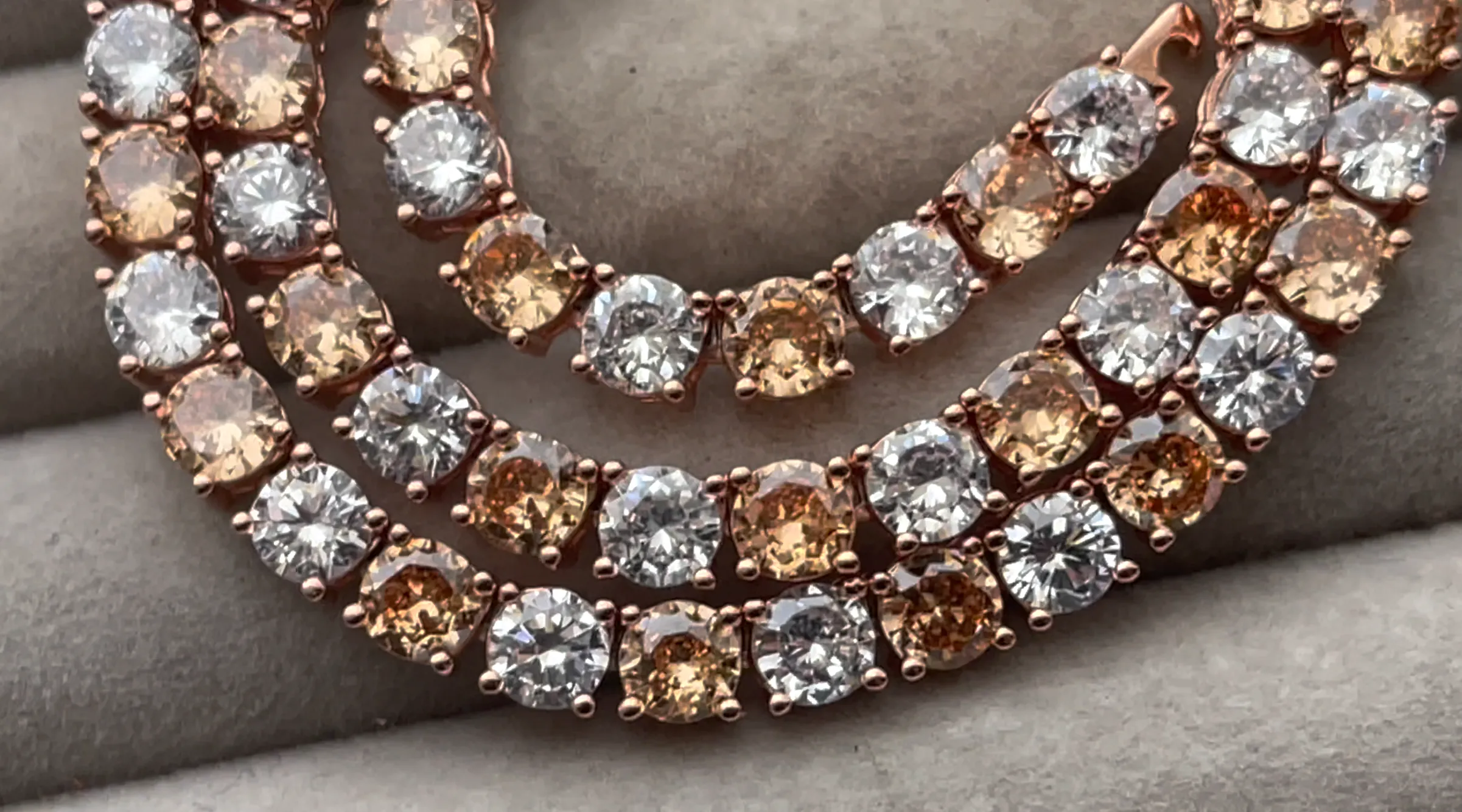 Champagne Diamond Tennis Chain | Rose Gold Diamond Tennis Chain