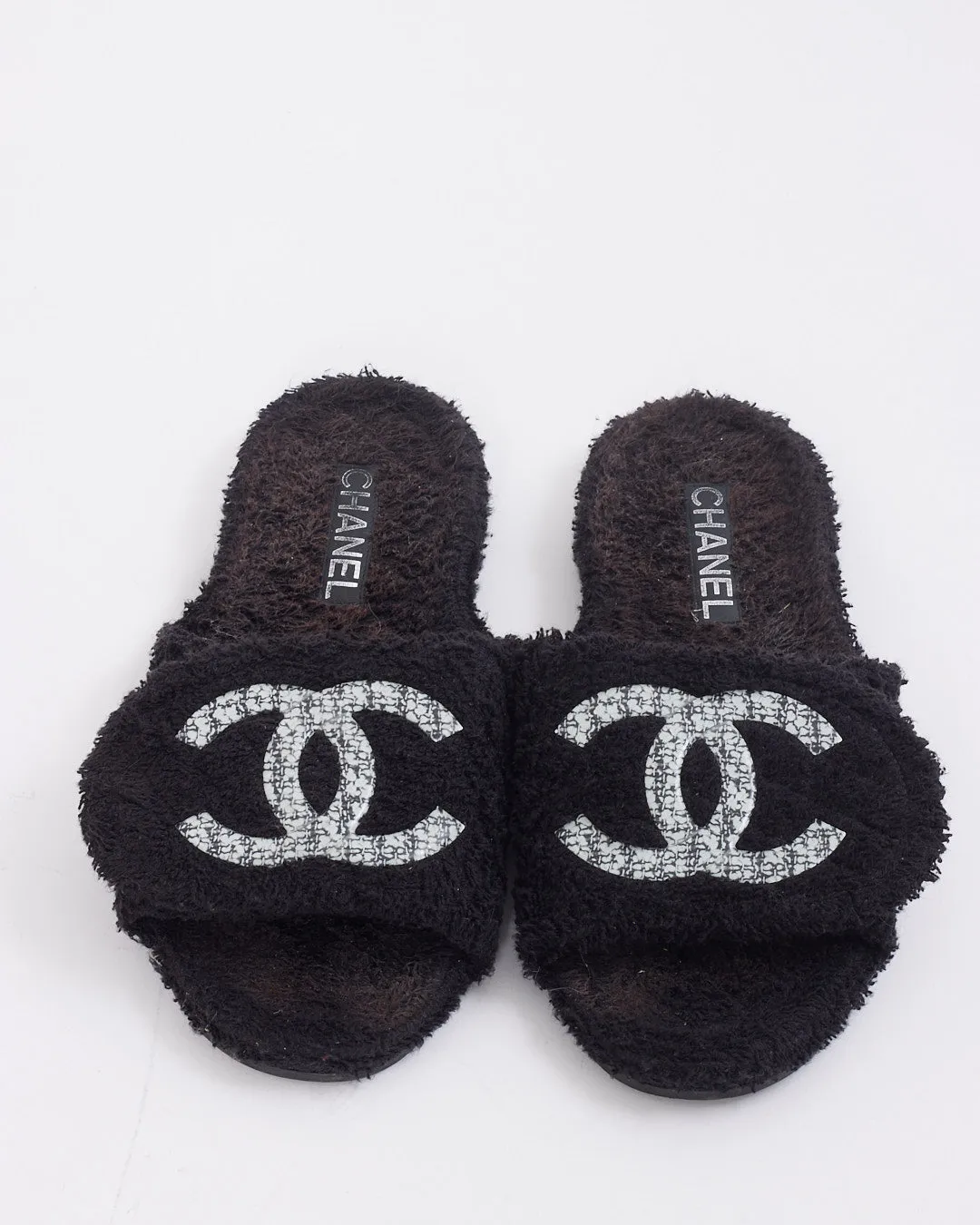 Chanel Black/White Terry Cloth CC Logo Slides - 39