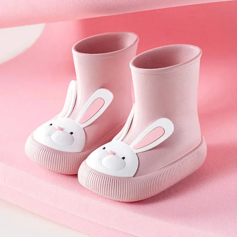 Children Rain Boots Cartoon Rain Shoes Waterproof Boys Girls Non-Slip Rubber Shoes Rabbit Bear Baby Boots