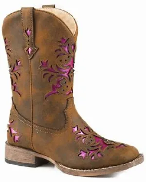 CL09-018-1903-2133-11-Brown Cowboy Boot Girls "Lola" Pink Cutout