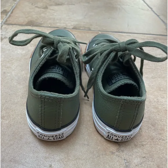 Converse All Star Olive Green Leather Low Top Kids Size 13