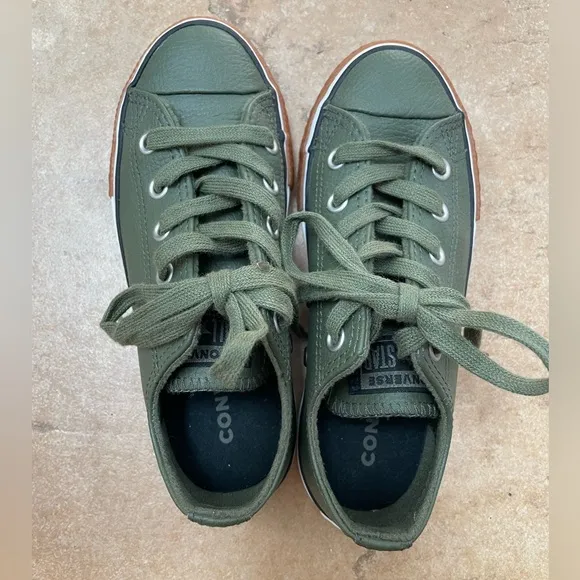 Converse All Star Olive Green Leather Low Top Kids Size 13