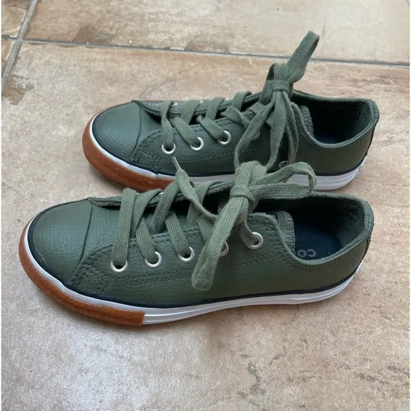Converse All Star Olive Green Leather Low Top Kids Size 13