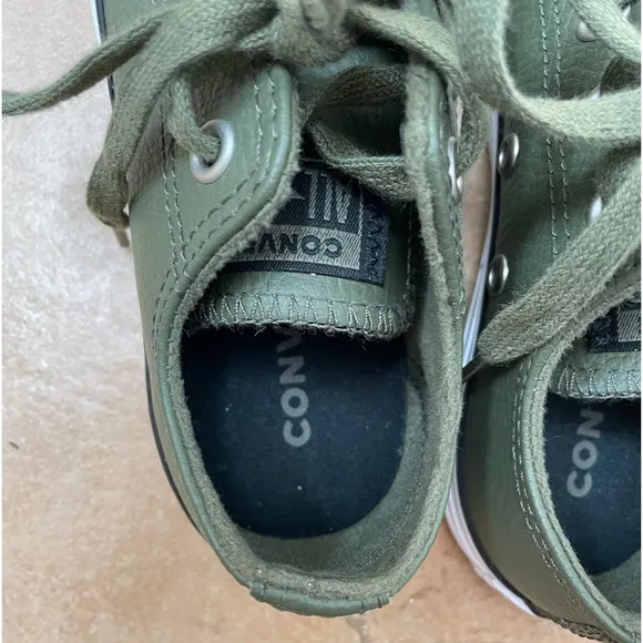Converse All Star Olive Green Leather Low Top Kids Size 13