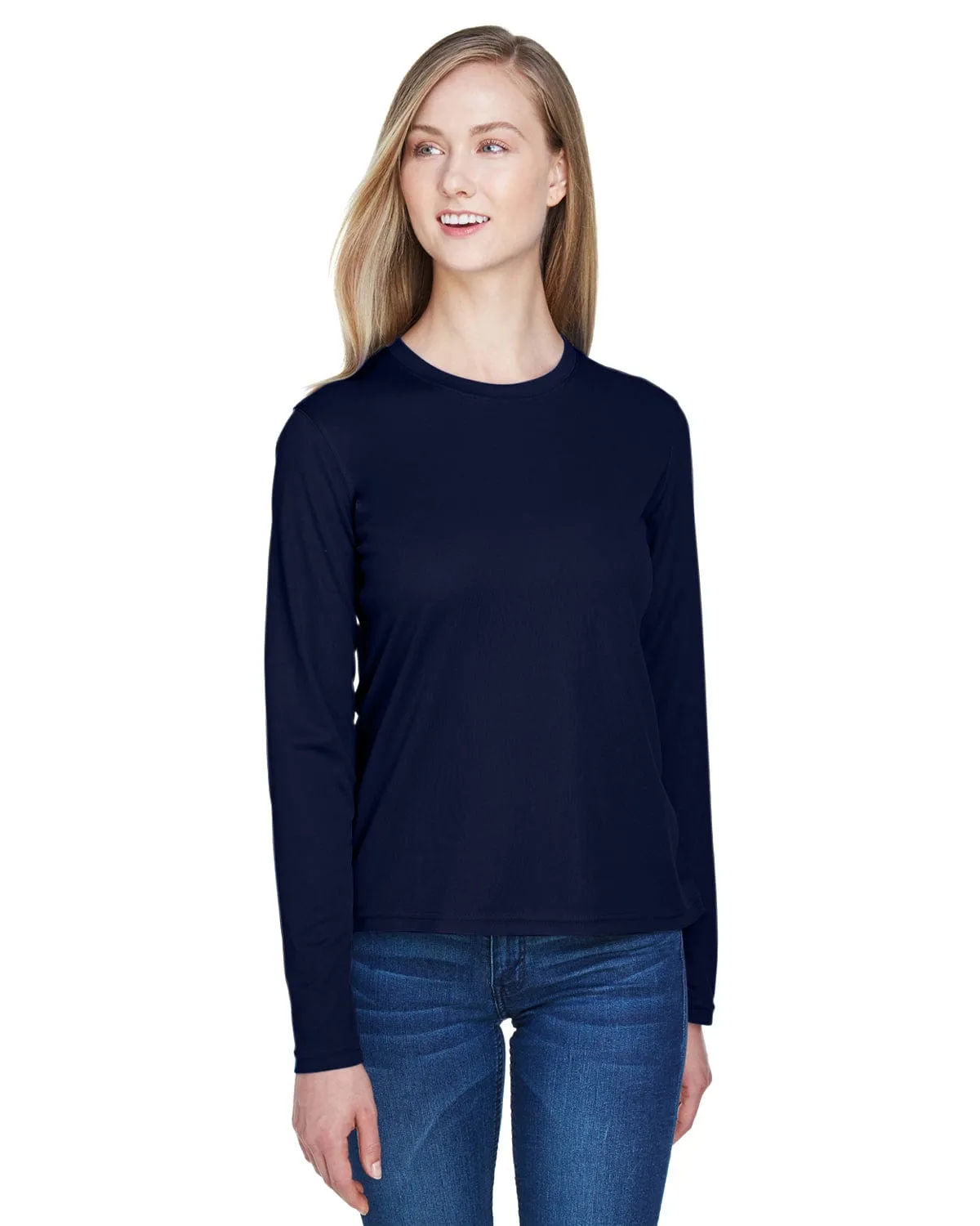 Core 365 Agility Ladies Performance Long Sleeve Pique Crew Neck