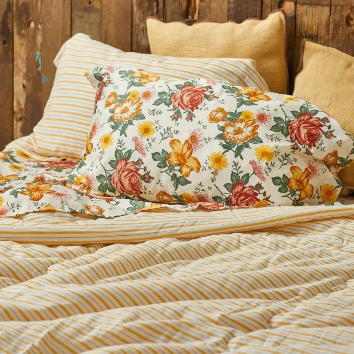 Cotton Duvet Cover - Golden Pinstripe