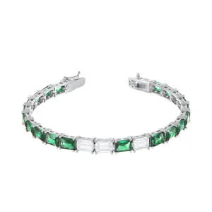 Cubic Zirconia Emerald Cut Tennis Bracelet With Box Clasp - Silver Green And White