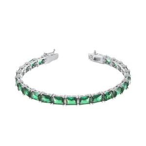 Cubic Zirconia Emerald Cut Tennis Bracelet With Box Clasp - Silver Green
