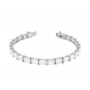 Cubic Zirconia Emerald Cut Tennis Bracelet With Box Clasp - Silver White