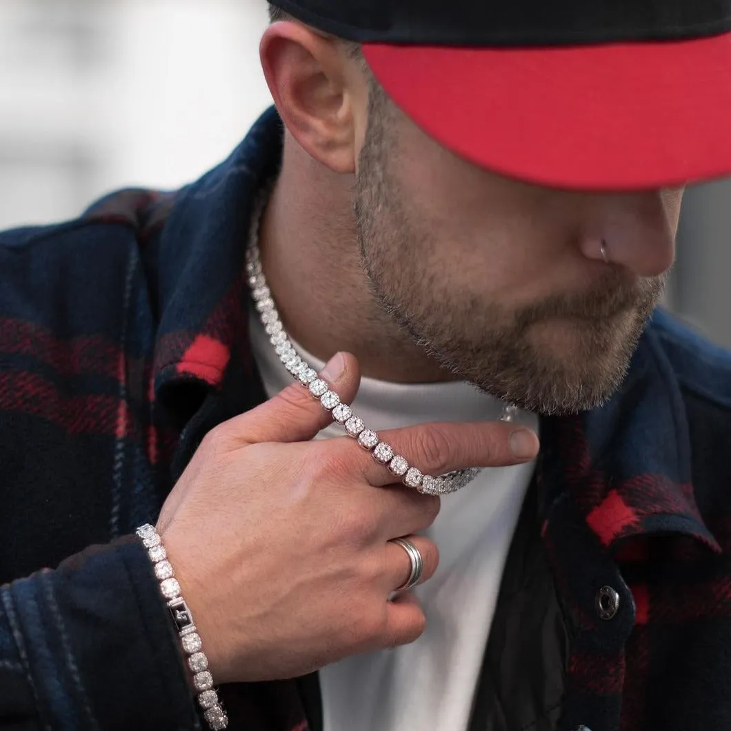 Cushion-Cut Clustered Tennis Chain in White Gold - 7mm