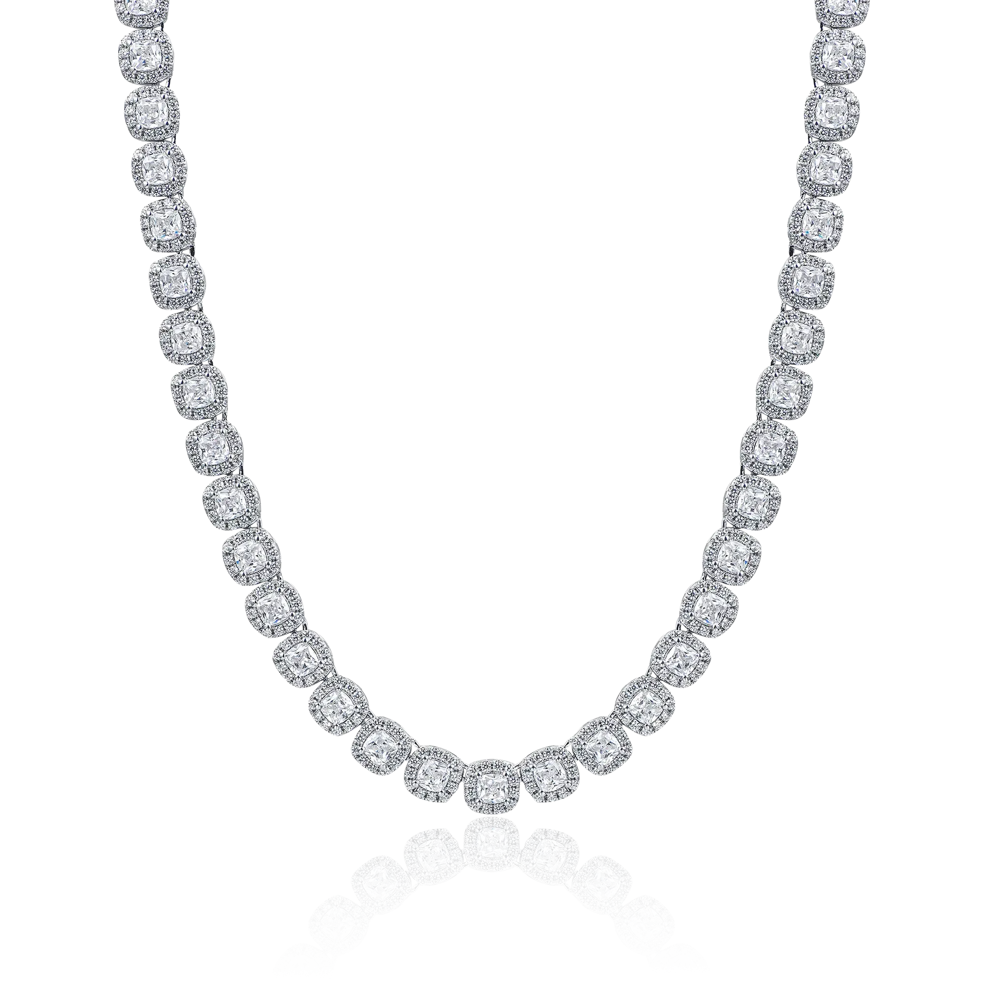 Cushion-Cut Clustered Tennis Chain in White Gold - 7mm
