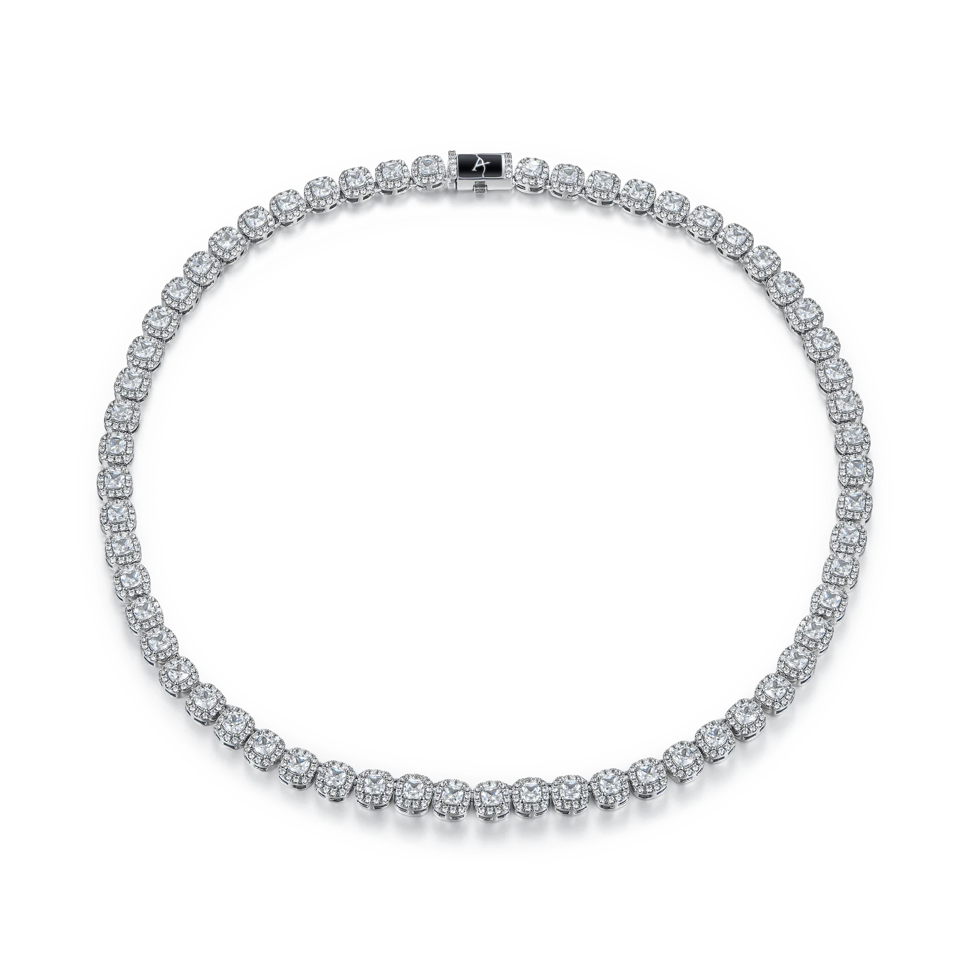 Cushion-Cut Clustered Tennis Chain in White Gold - 7mm