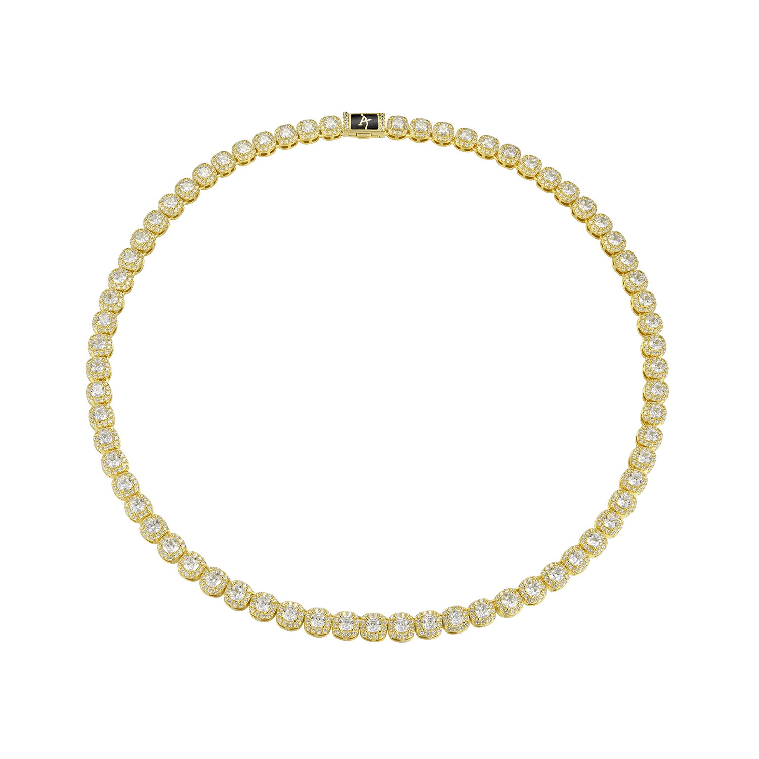 Cushion-Cut Clustered Tennis Chain in Yellow Gold - 7mm