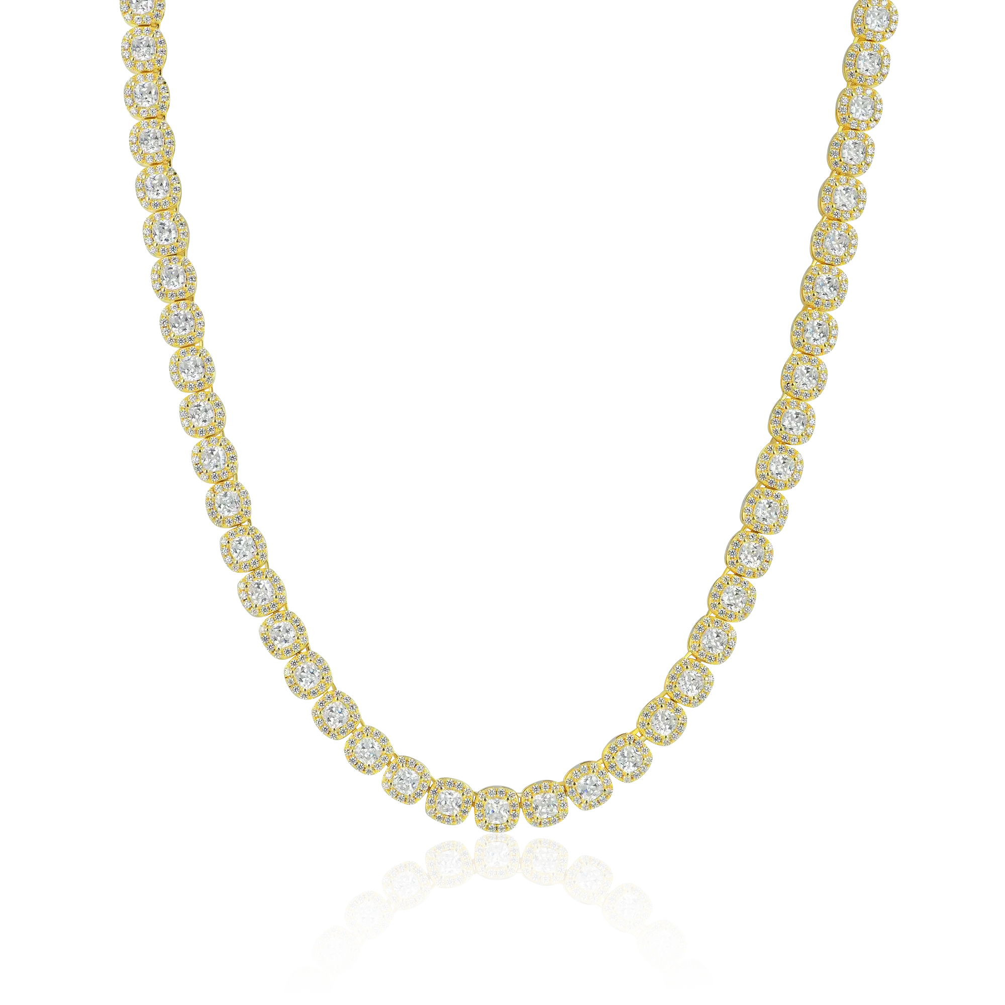 Cushion-Cut Clustered Tennis Chain in Yellow Gold - 7mm
