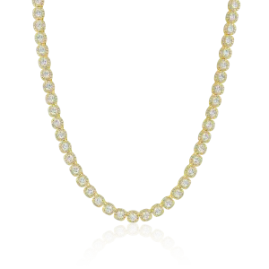 Cushion-Cut Clustered Tennis Chain in Yellow Gold - 7mm