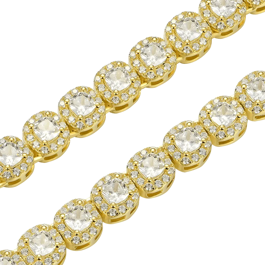 Cushion-Cut Clustered Tennis Chain in Yellow Gold - 7mm