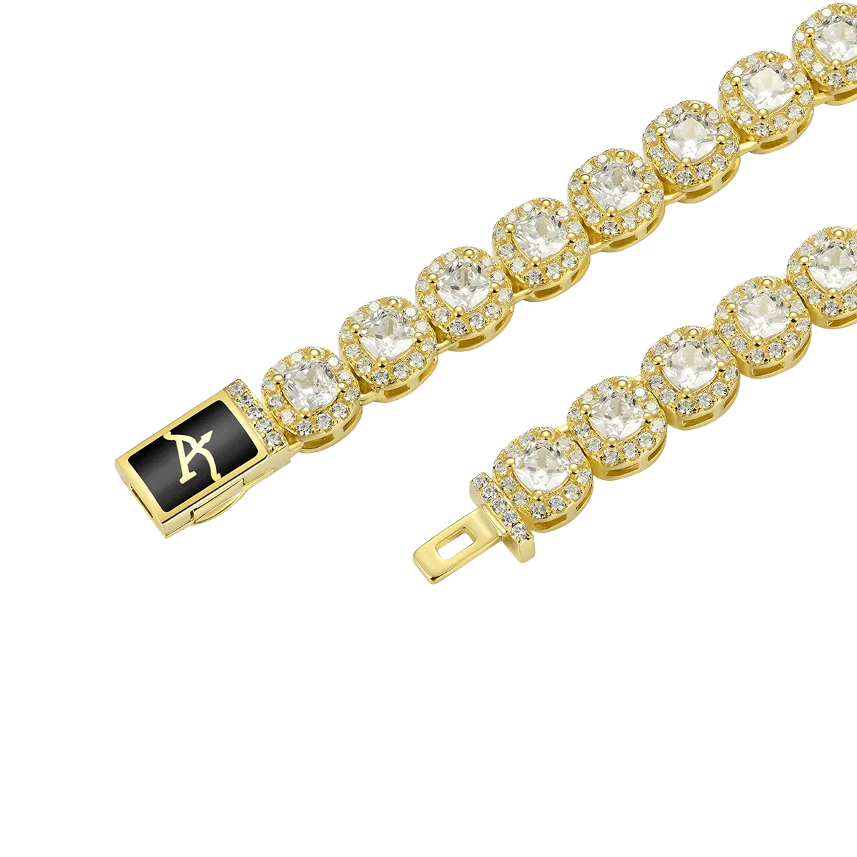 Cushion-Cut Clustered Tennis Chain in Yellow Gold - 7mm