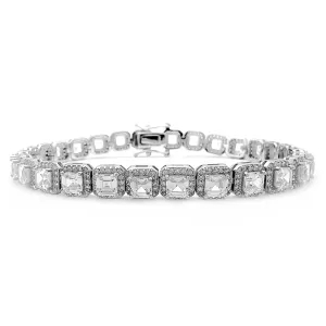 Cushion-Cut Stone Halo Tennis Bracelet (Silver)