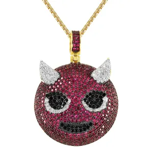 Custom Angry Devil Circle Emoji Pendant Chain