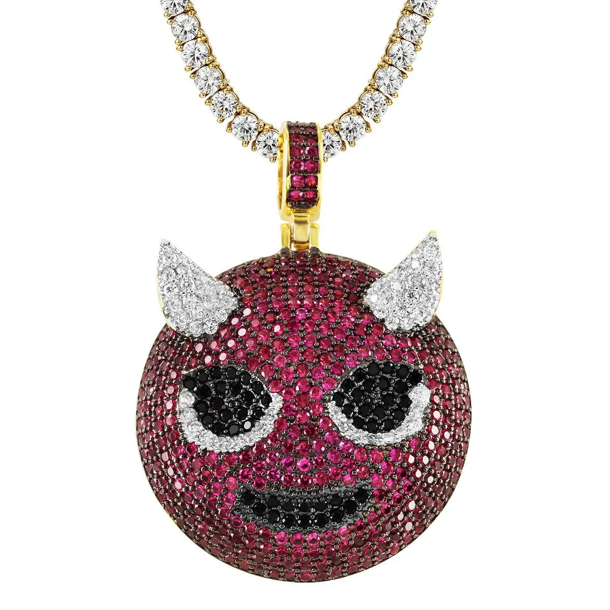 Custom Angry Devil Circle Emoji Pendant Chain