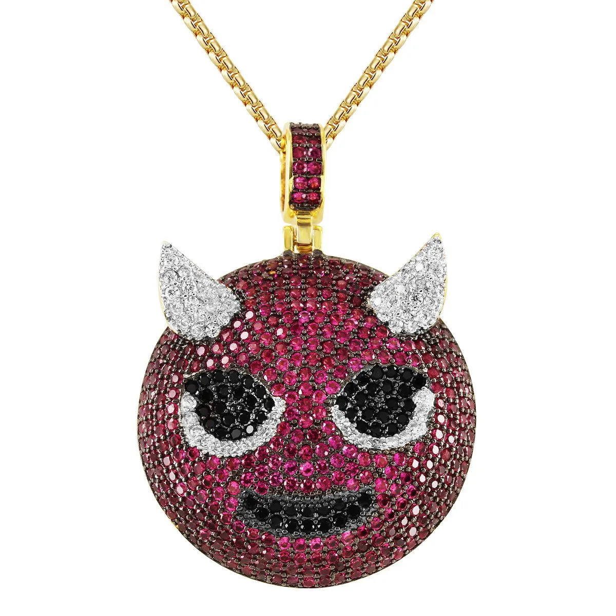 Custom Angry Devil Circle Emoji Pendant Chain