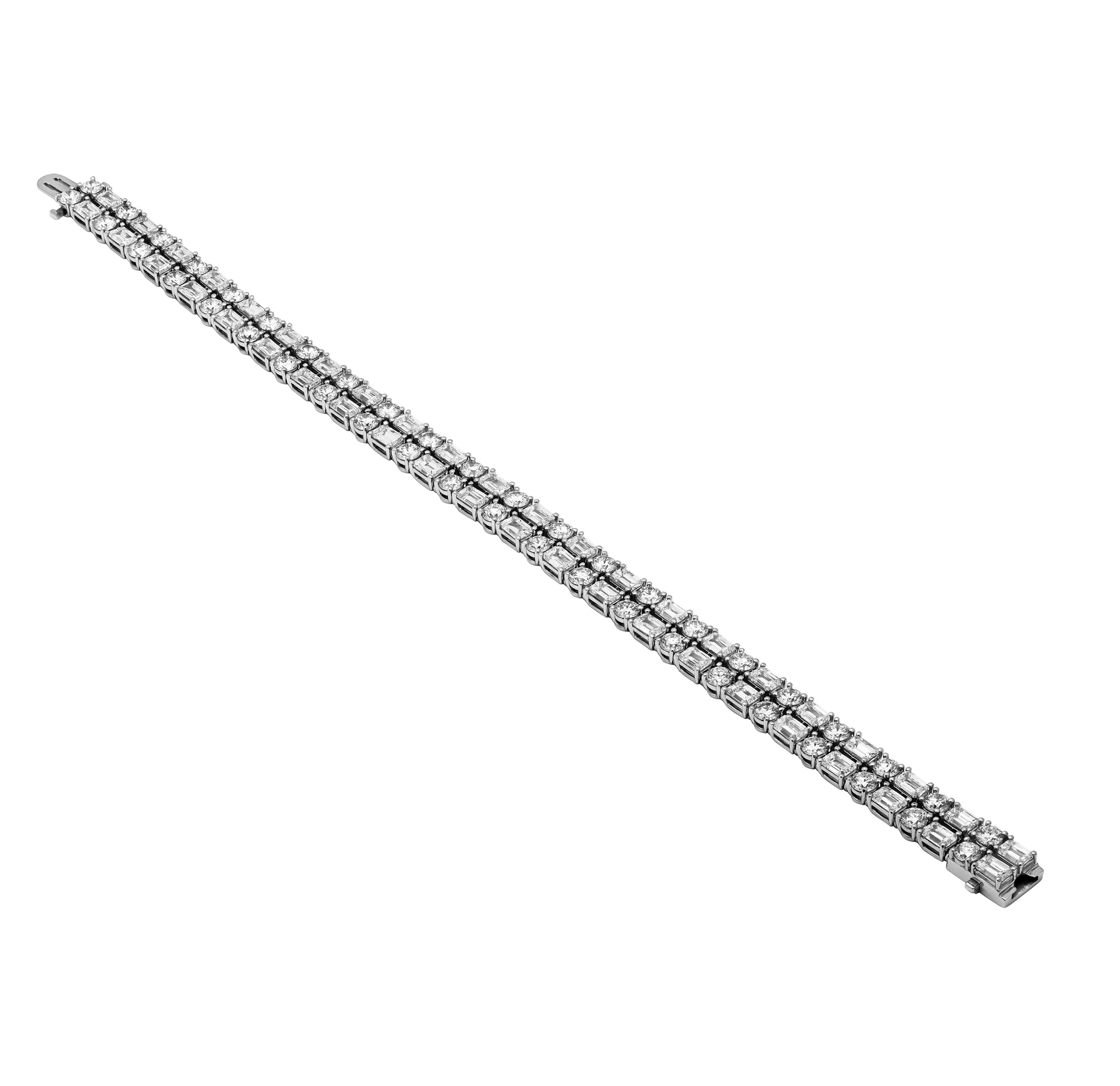 Diamond 2 Row Tennis Bracelet with Emerald Cut and Round Diamonds