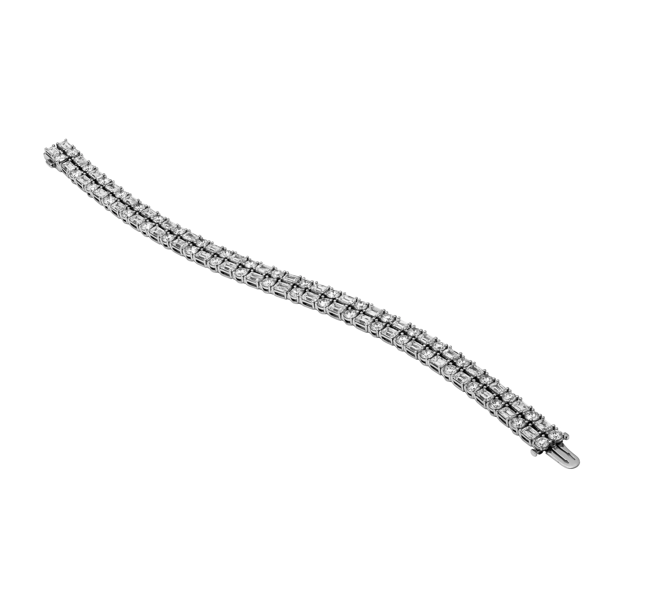Diamond 2 Row Tennis Bracelet with Emerald Cut and Round Diamonds