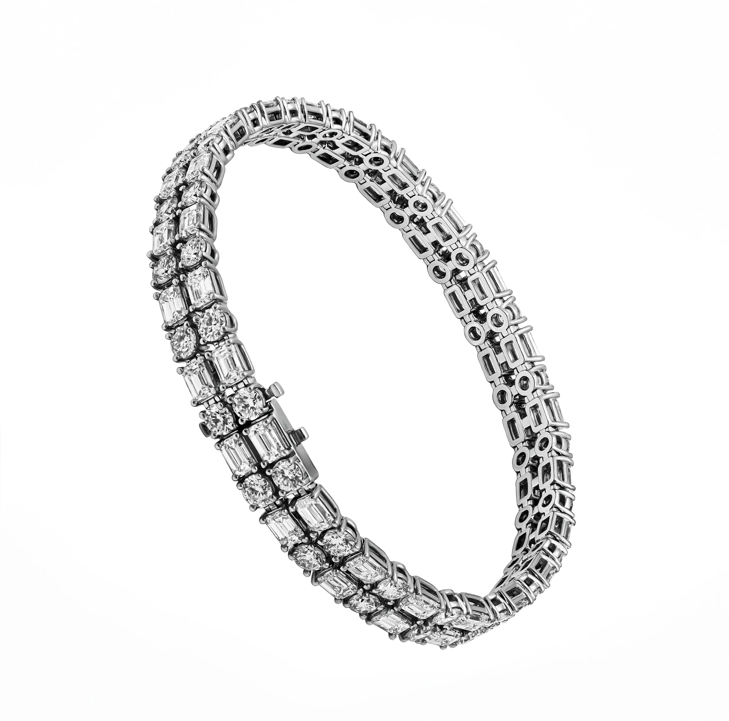 Diamond 2 Row Tennis Bracelet with Emerald Cut and Round Diamonds