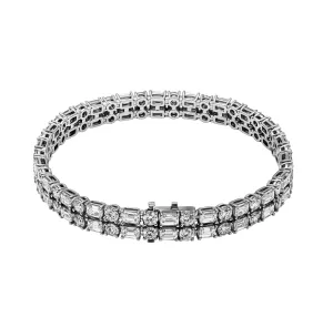 Diamond 2 Row Tennis Bracelet with Emerald Cut and Round Diamonds