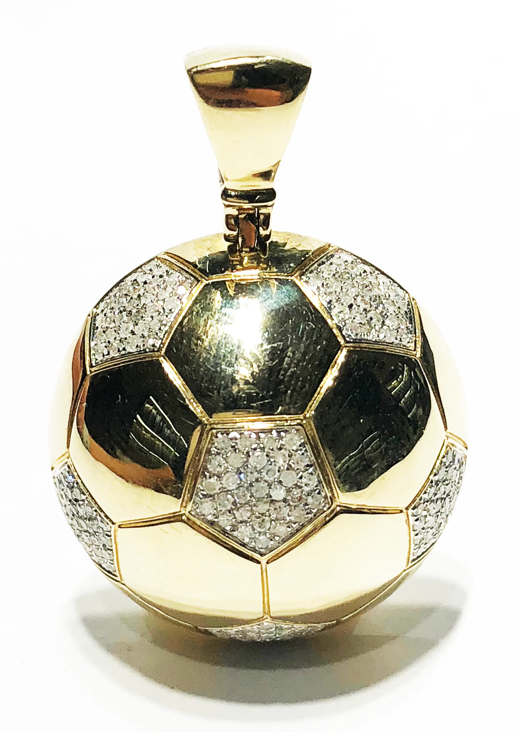 Diamond Half Round Soccer Ball pendant 10K Yellow Gold