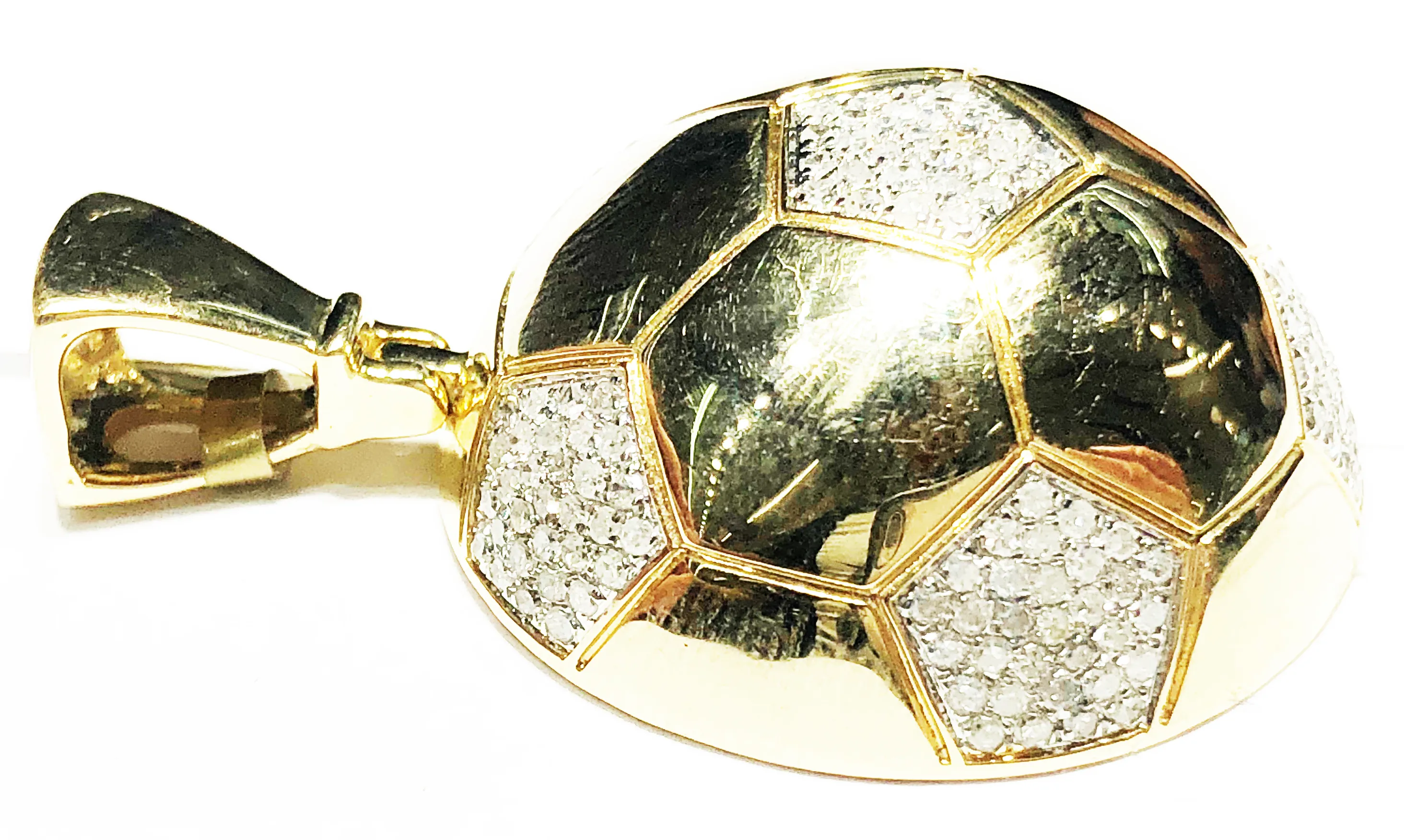 Diamond Half Round Soccer Ball pendant 10K Yellow Gold
