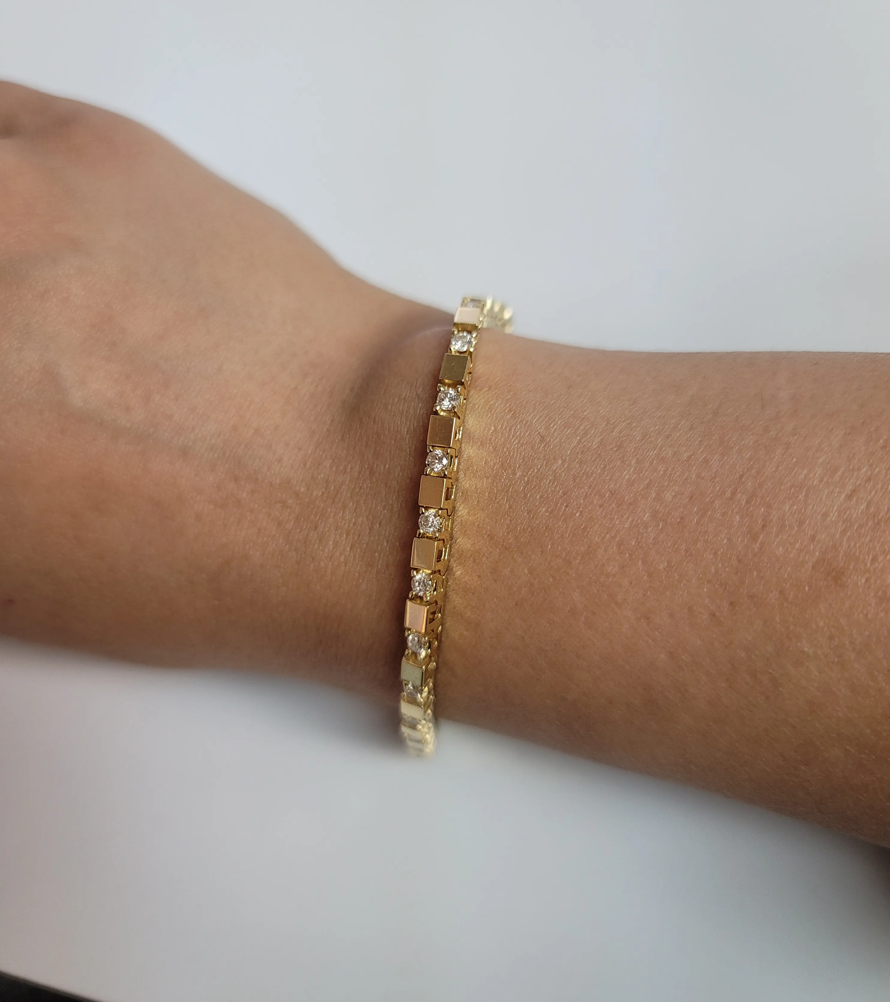 Diamond Square Block Tennis Bracelet 14k Yellow Gold