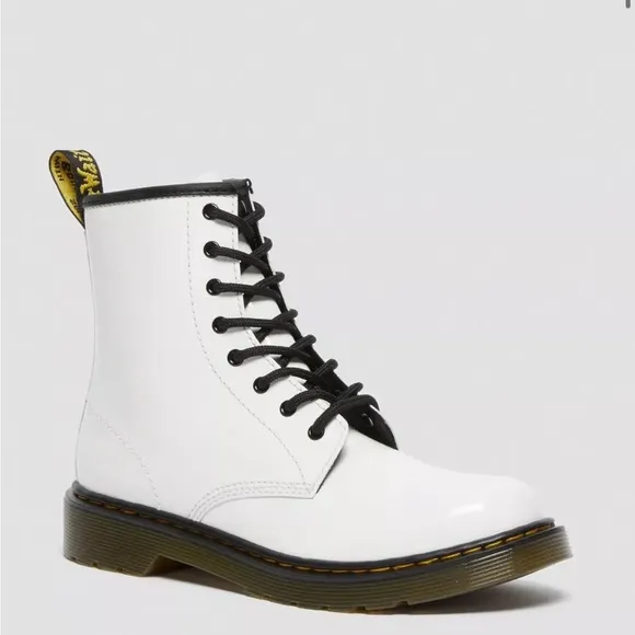 Dr. Martens Combs Little Kid Boot in White Patent Leather