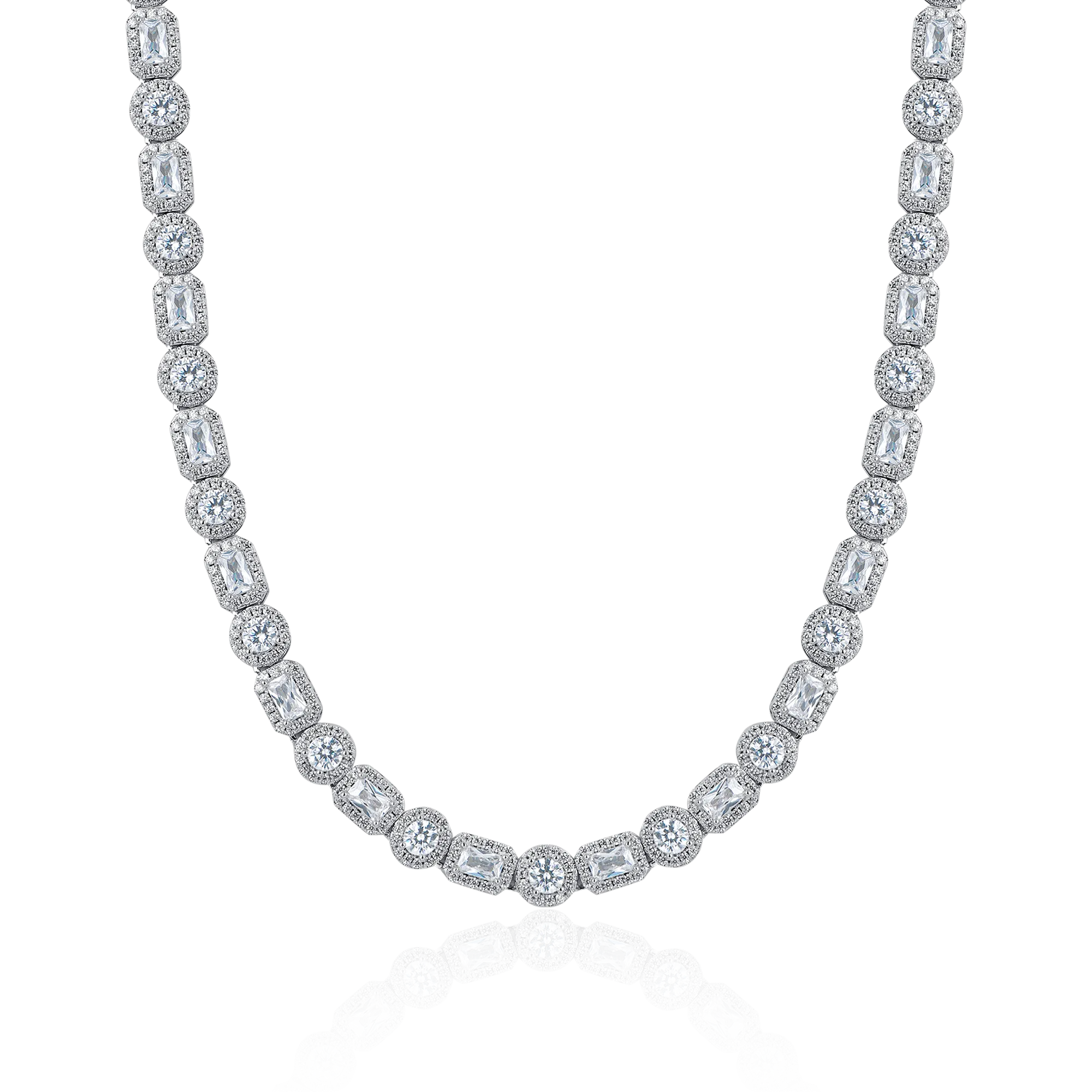 Emerald Cut Mix Clustered Tennis Chain - 7mm