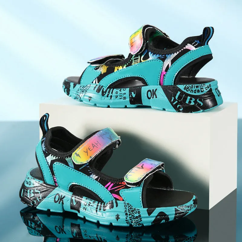 Fashion Kids Colorful Sandals 2022 Summer Boys Beach Shoes Outdoor Non-Slip Children Breathable Shoes Comfortable Girl Sandal