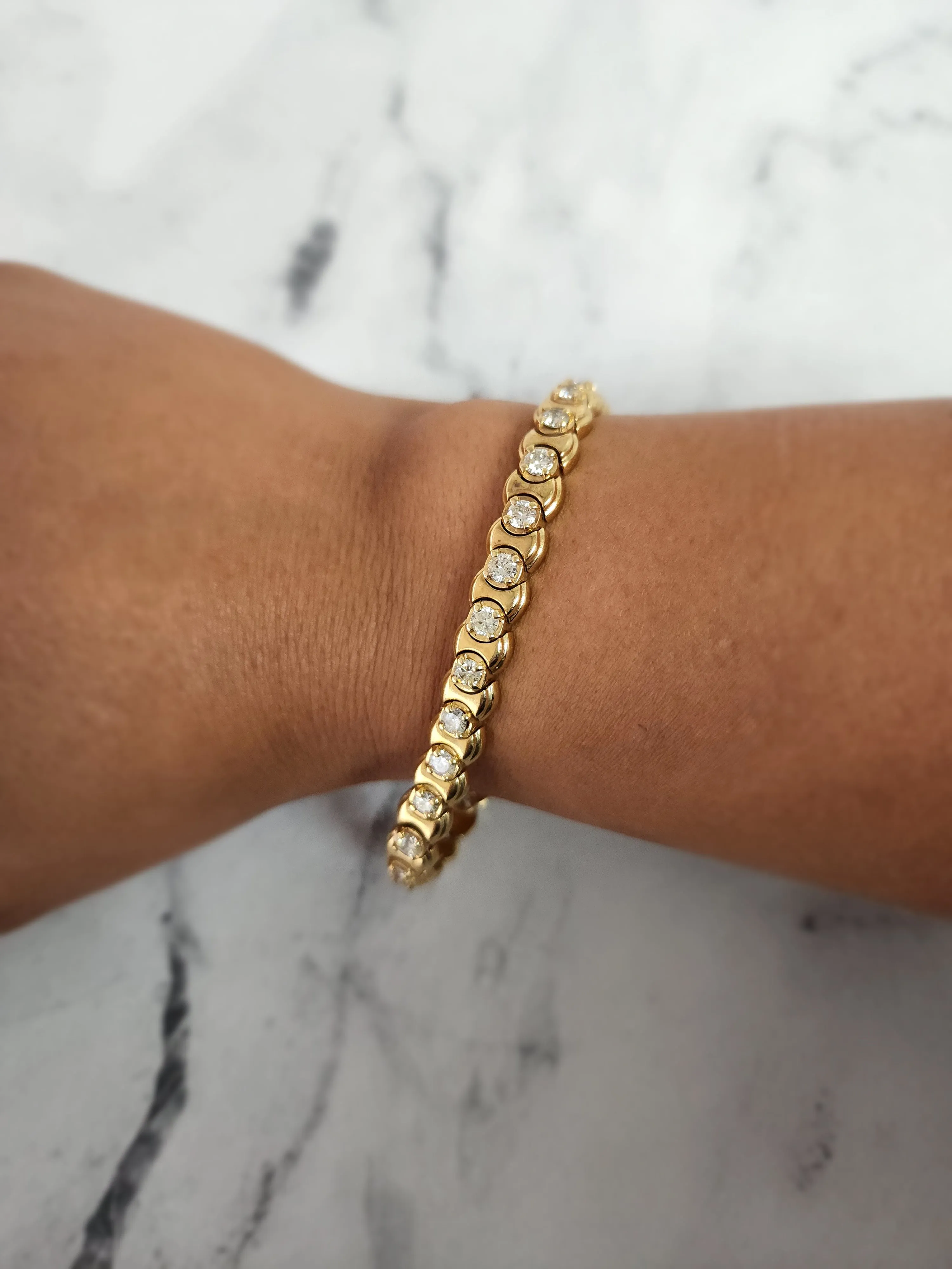 Five Carat Diamond Bezel Tennis Bracelet 14k Yellow Gold
