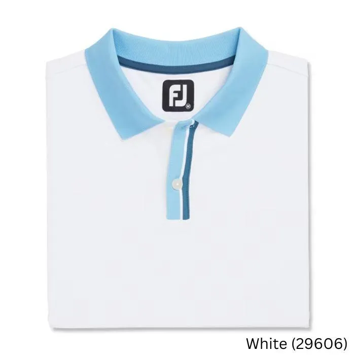 FootJoy Solid Stretch Pique with Stripe Placket Knit Collar L White (29606)