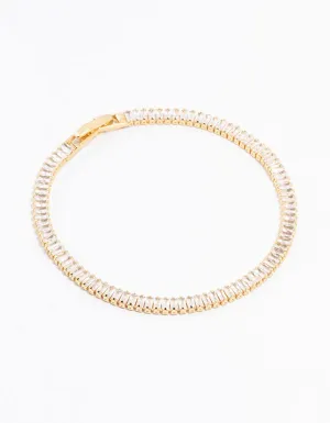 Gold Plated Cubic Zirconia Baguette Tennis Bangle
