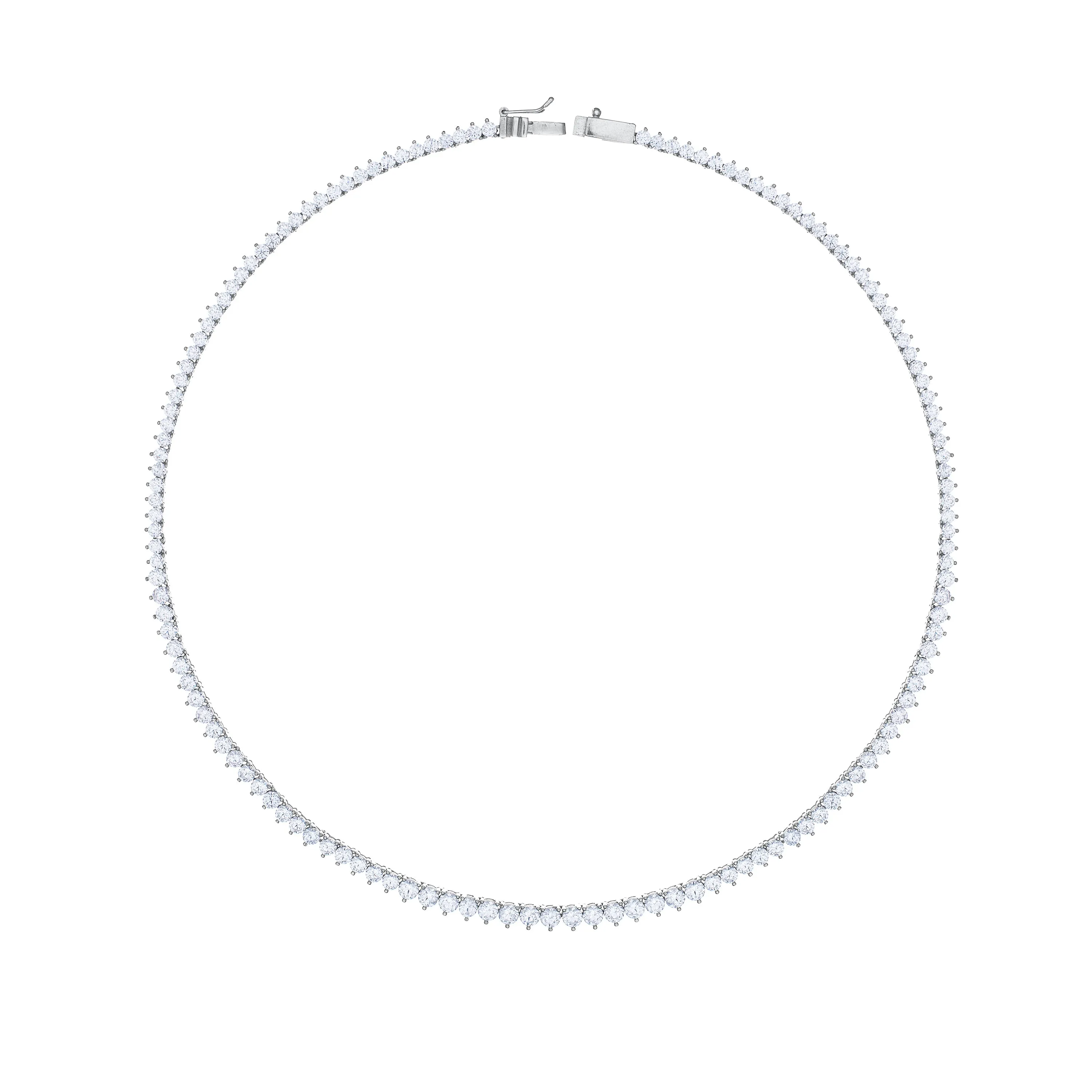 Graduated Round Cut Tennis Necklace With Box Clasp - Silver White - 45cm