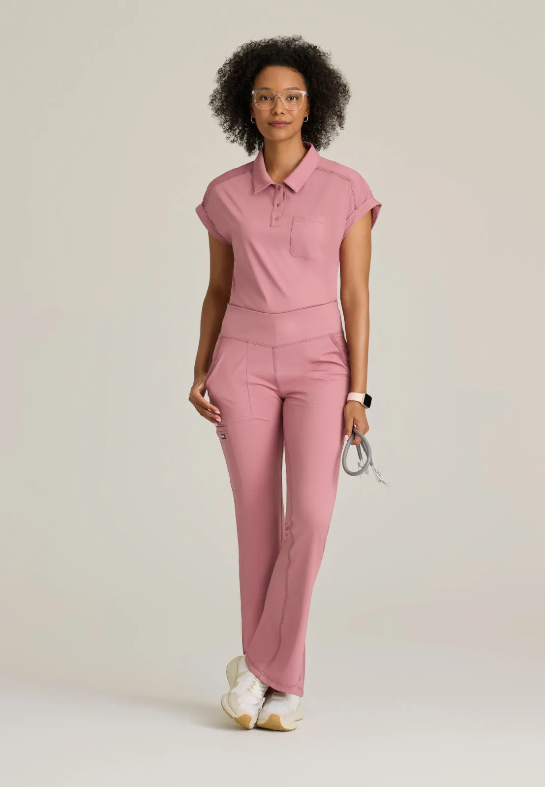 Greys Anatomy Knits GRST254 Renew Knit Scrub Top Canyon Pink