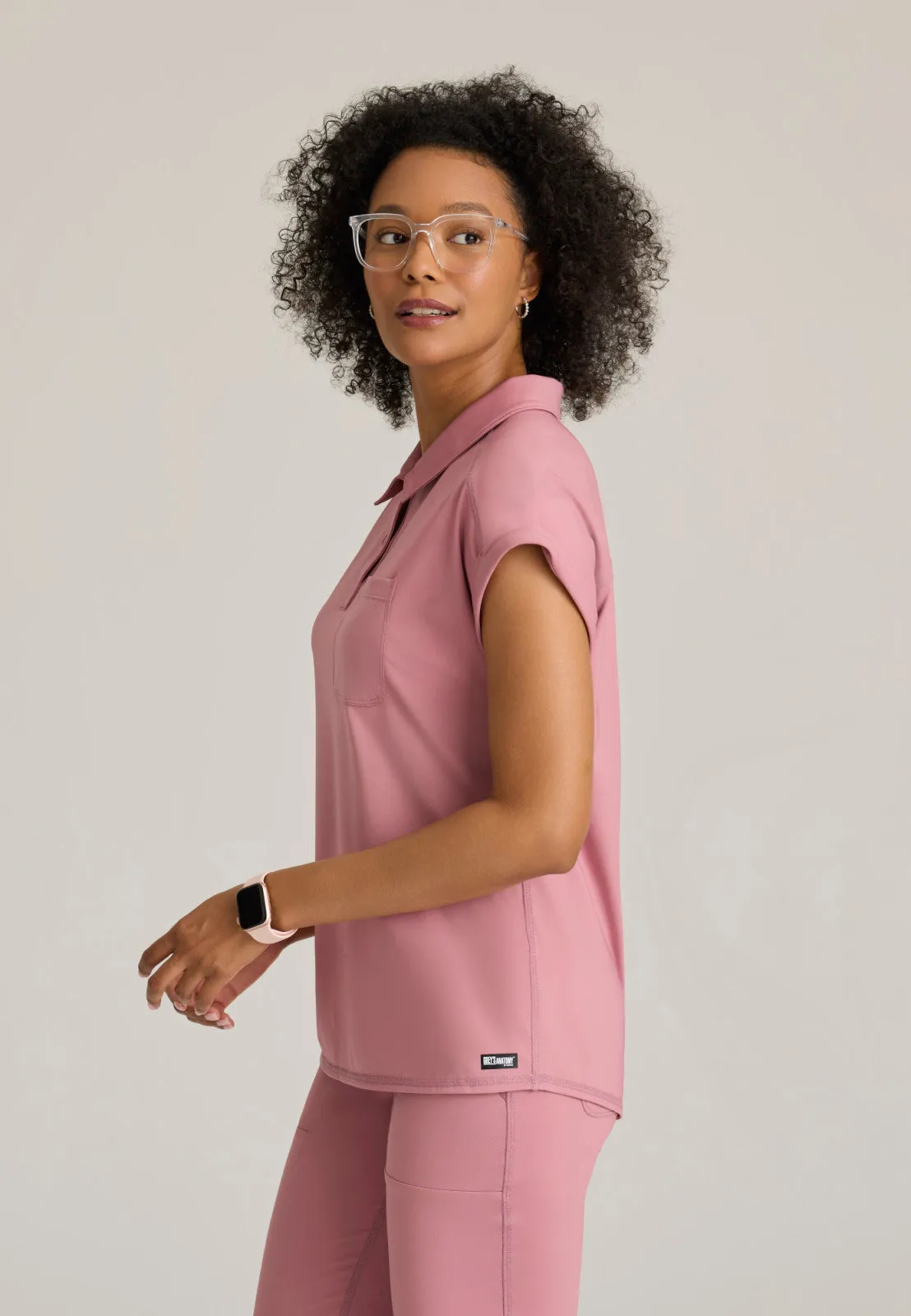 Greys Anatomy Knits GRST254 Renew Knit Scrub Top Canyon Pink
