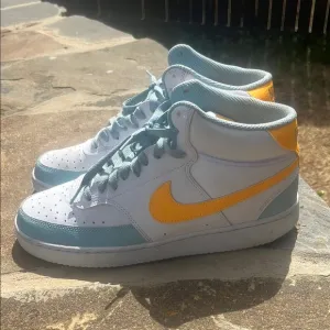 High-Top Sneakers - White, Blue, and Yellow