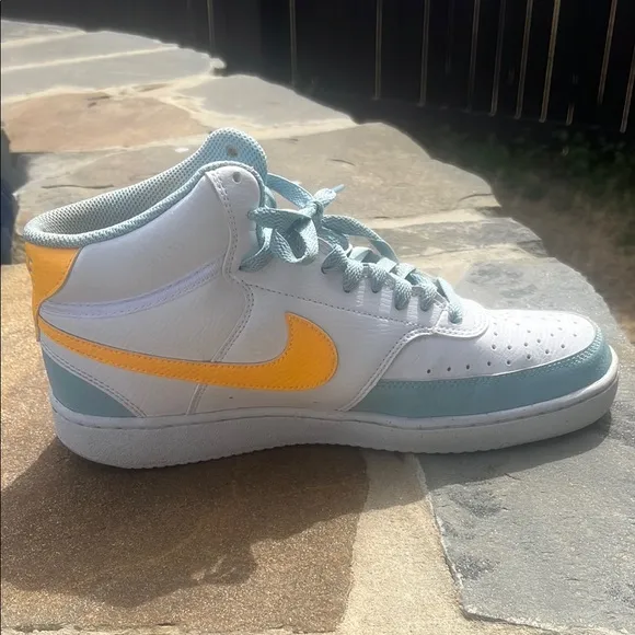 High-Top Sneakers - White, Blue, and Yellow