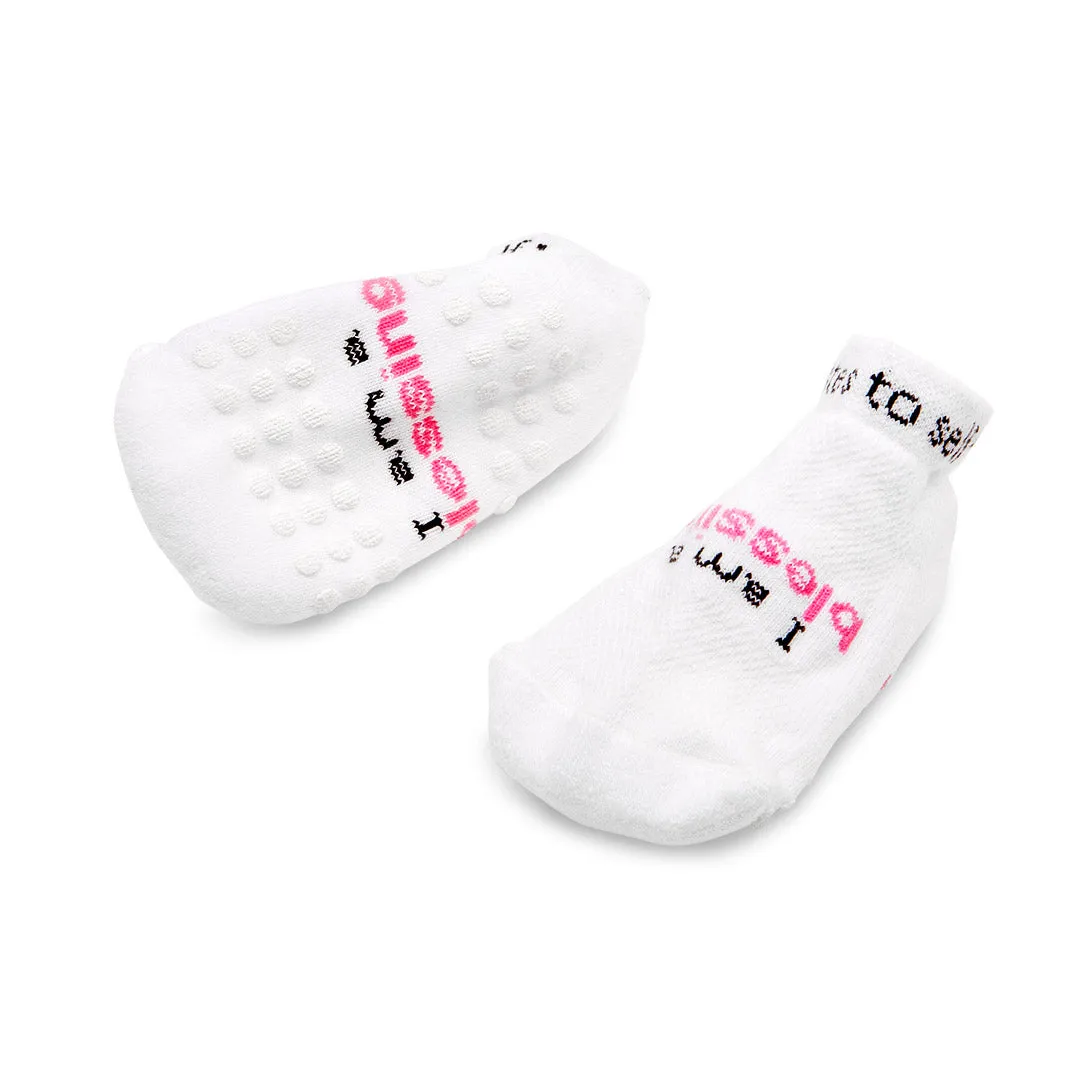 I am a blessing® white toddler girl socks (1-2 yrs) with grips